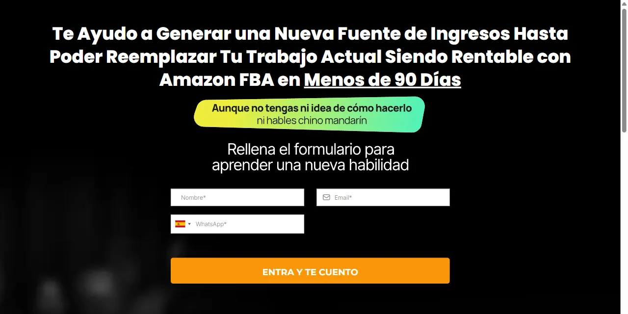 Portada de la web de AmznElite con el formulario de su masterclass