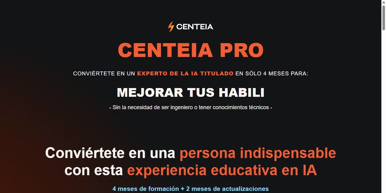 Página de información de CenteIA PRO: cuatro meses de formación y dos de actualizaciones