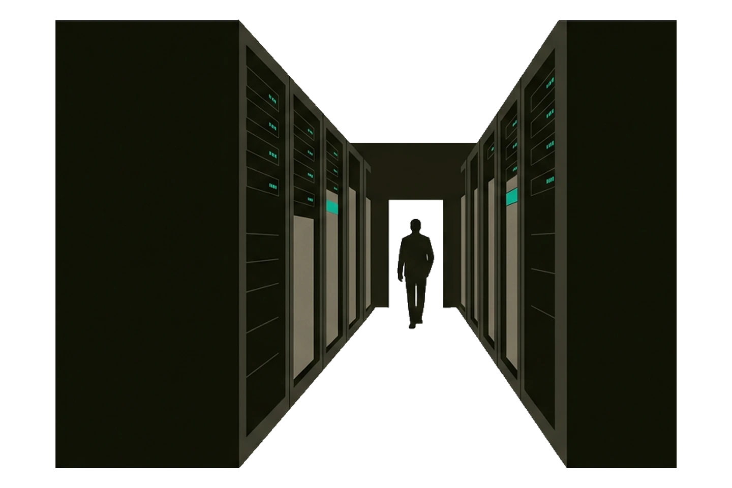 Ilustración sobre cómo aprender a invertir desde cero: un pasillo de servidores y una salida al fondo