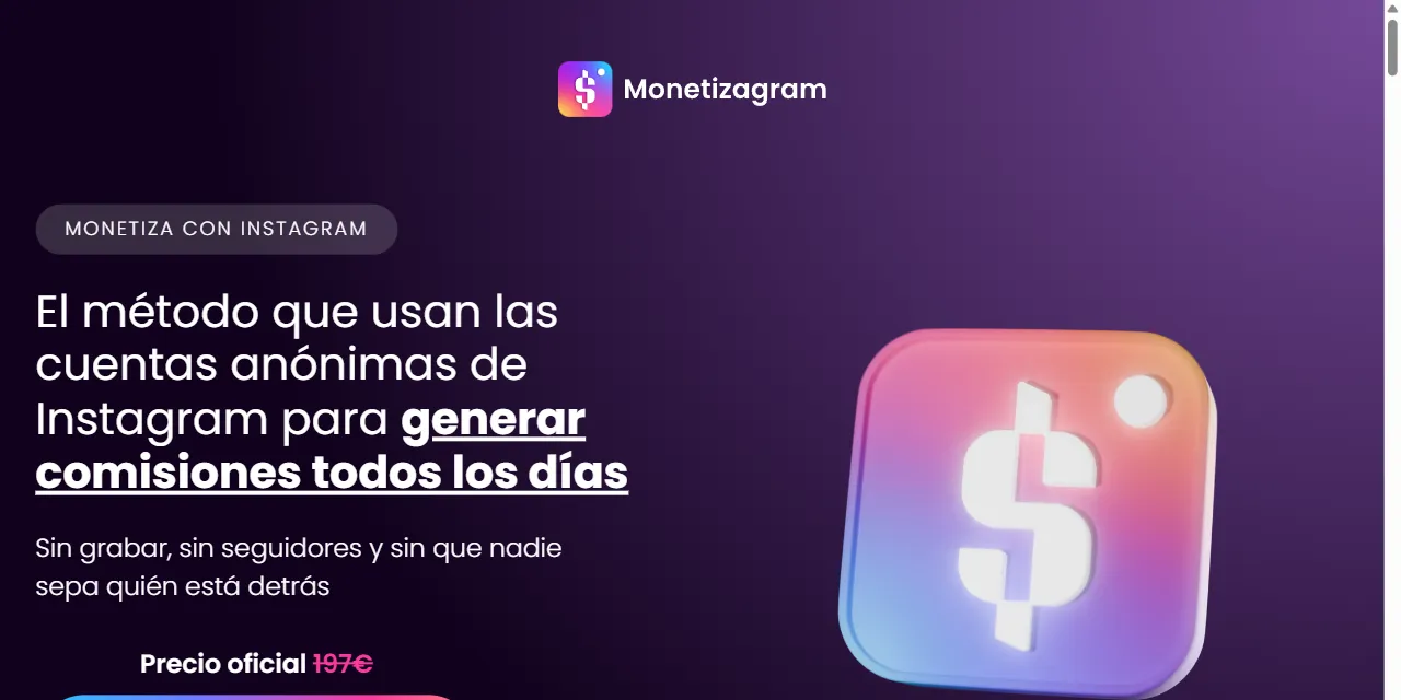 Portada de la web de Monetizagram